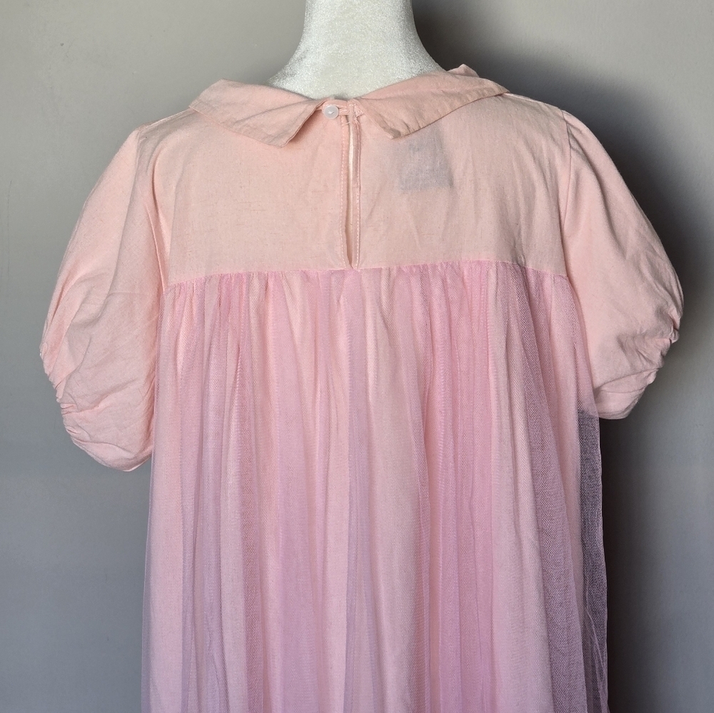 Shabby Chic Babydoll Cottagecore Fairycore Tulle Overlay Midi Loungewear Dress - Picture 6 of 11